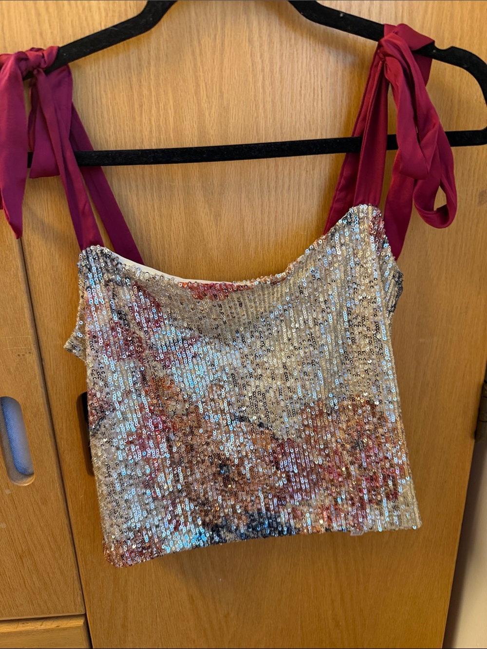 Free People Sequin Mini Bag with Wine Tie Straps - Multicolor/Deep Pink